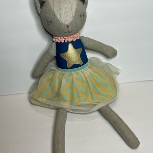 Gray Stuffed Cat Toy with Gold Star Dress
